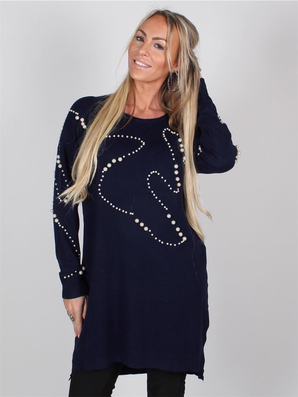 Giogia - Sort blød strik bluse med hvide perler